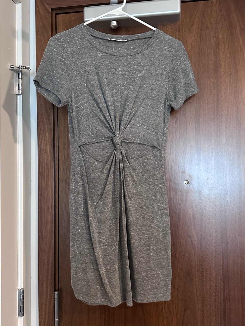 Honey Punch Heather Gray Knot-Front Mini Dress